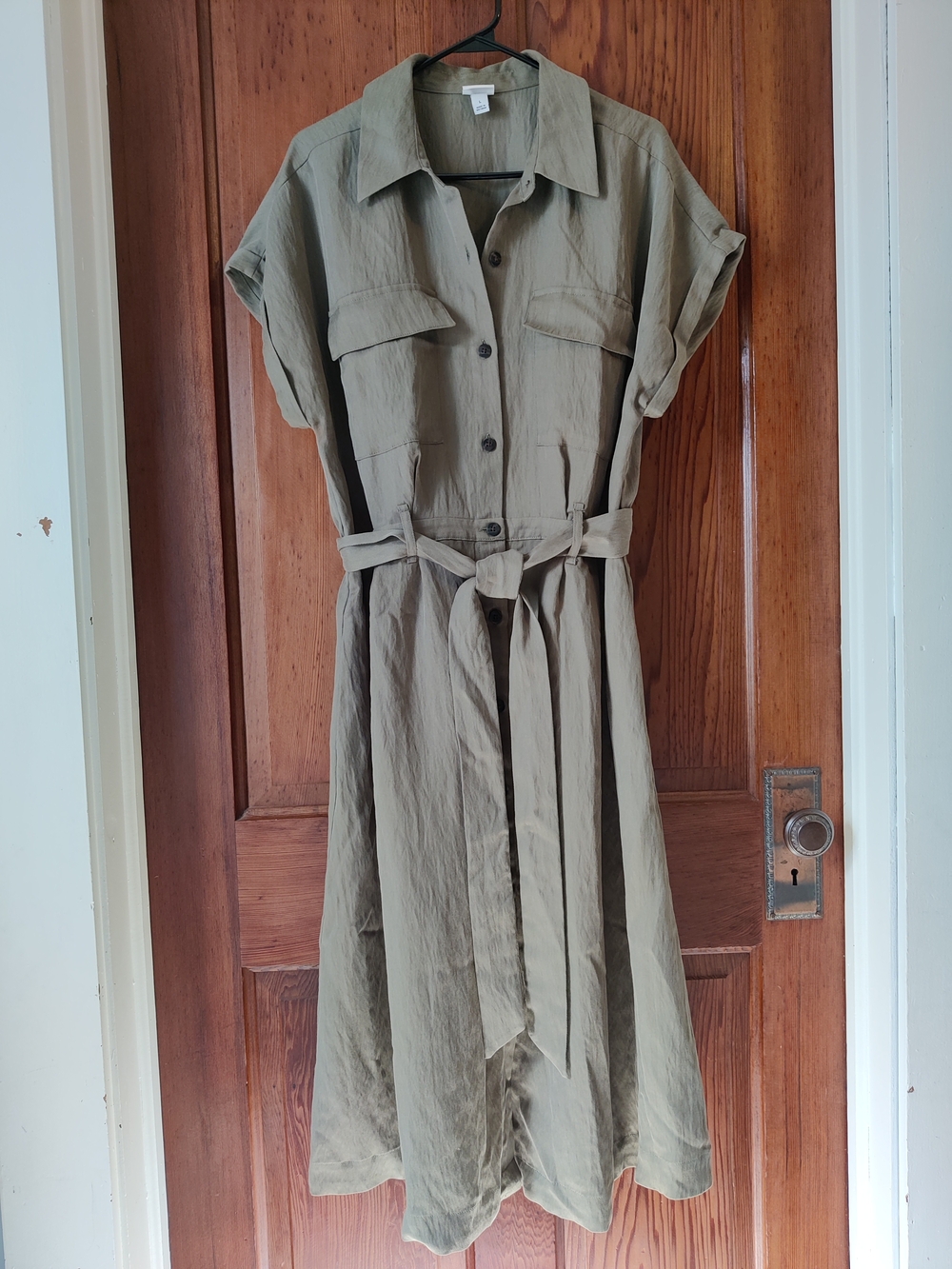 Women's Olive Shirt Dress with Tie Waist